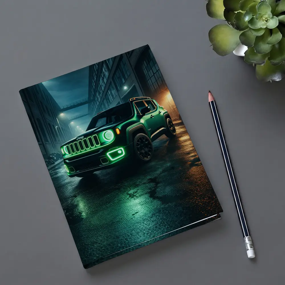 Jeep Renegade Neon Green Night City Street – Notebooks