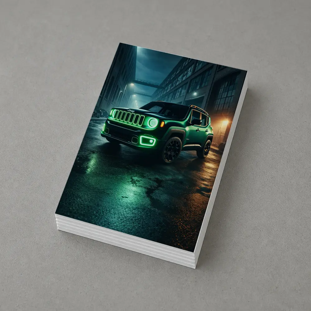 Jeep Renegade Neon Green Night City Street – Postcards