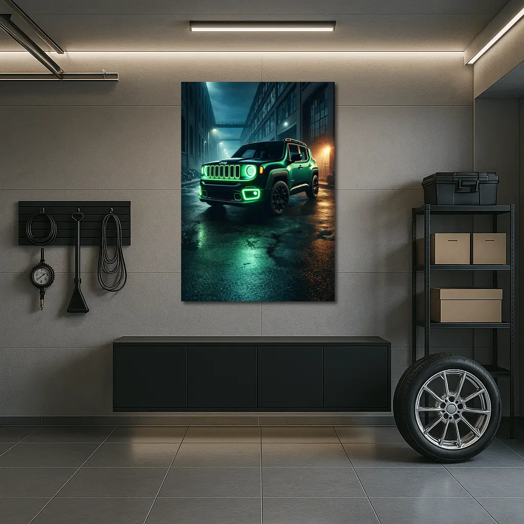 Jeep Renegade Neon Green Night City Street – Wall Art