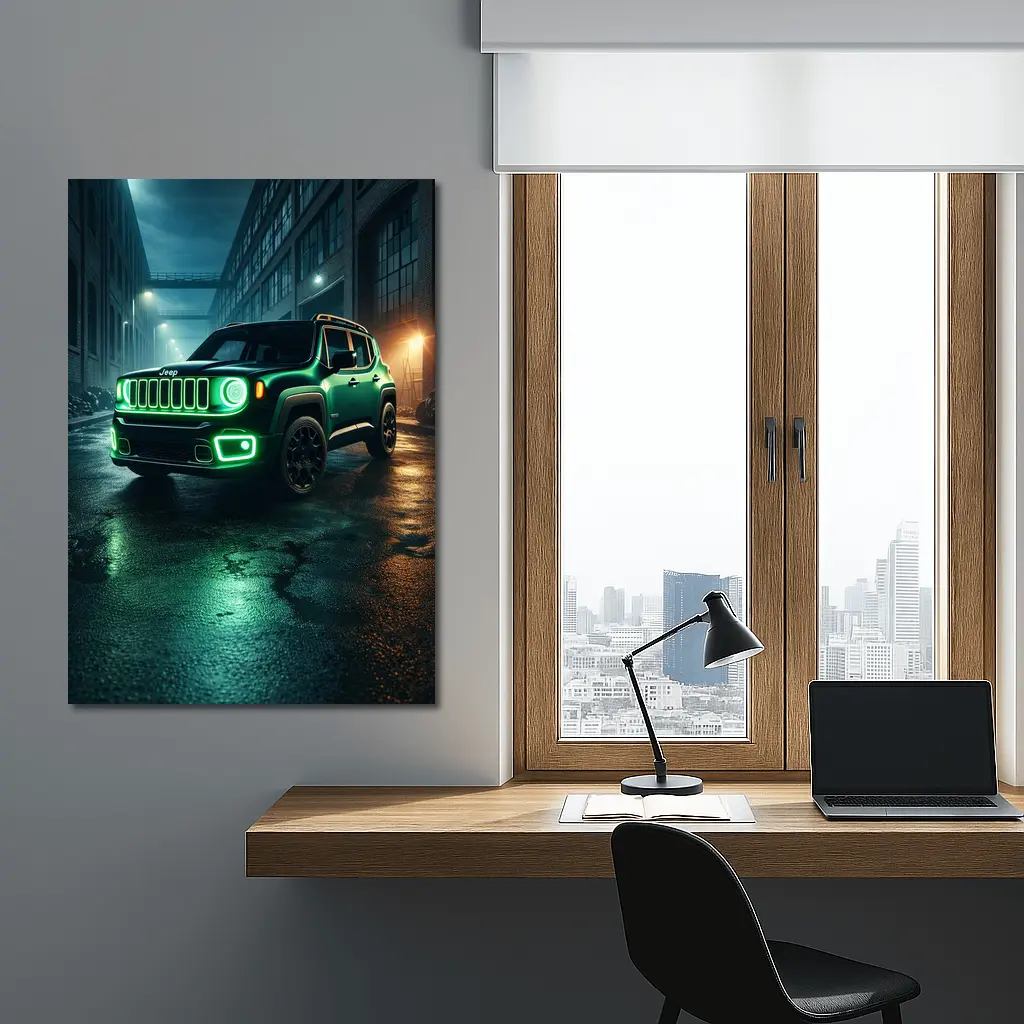 Jeep Renegade Neon Green Night City Street – Wall Art