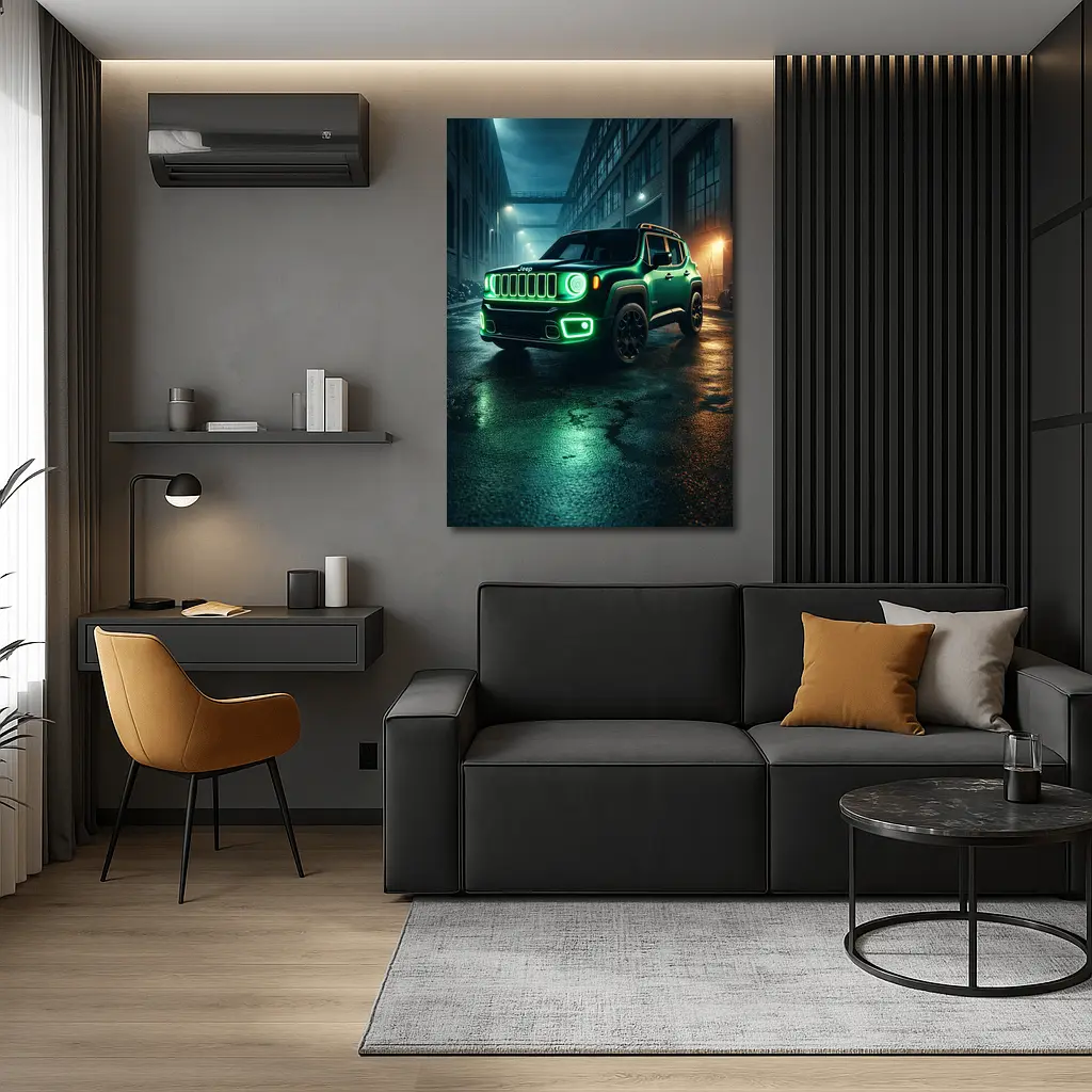 Jeep Renegade Neon Green Night City Street – Wall Art