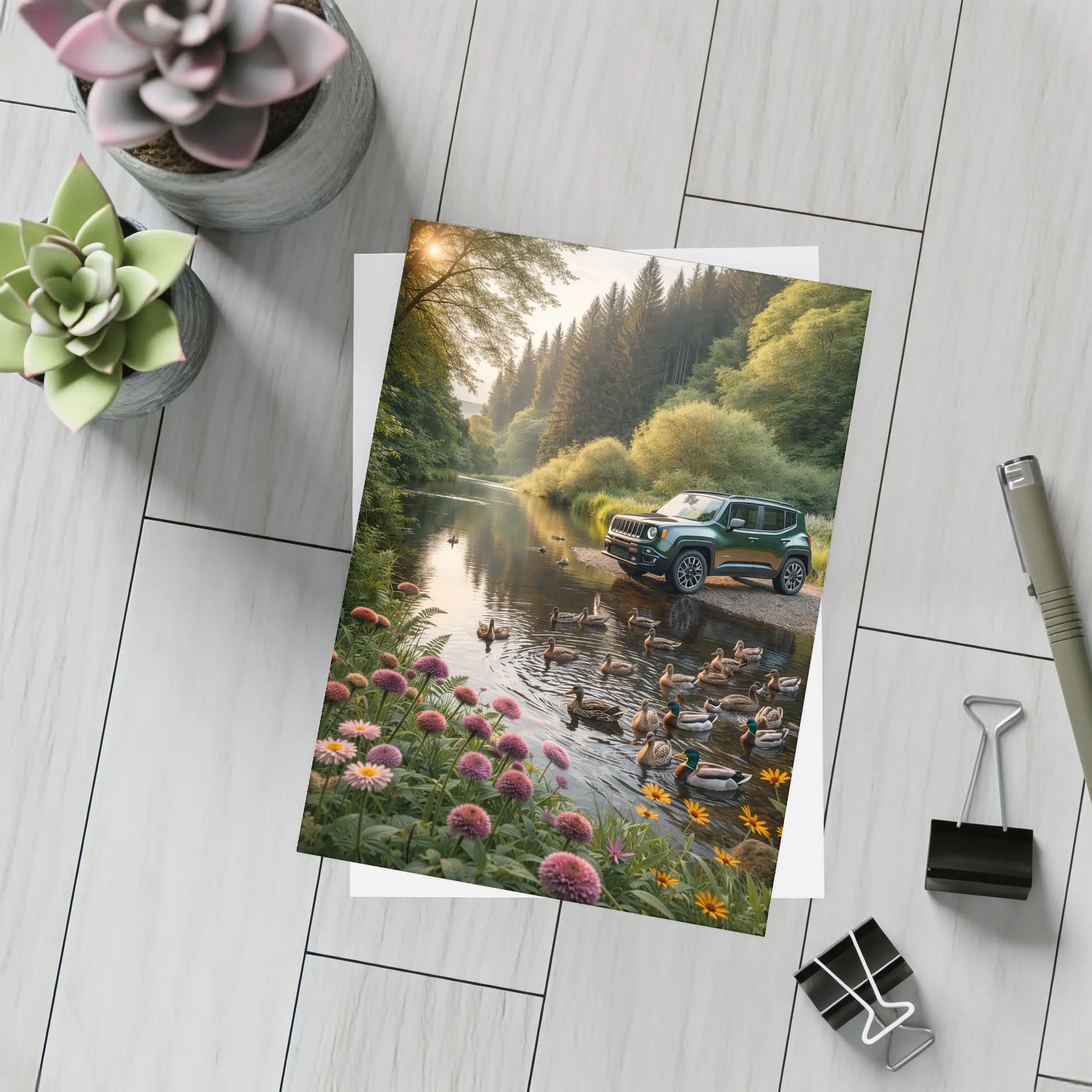 Jeep Renegade Parked by Forest River – Postcards