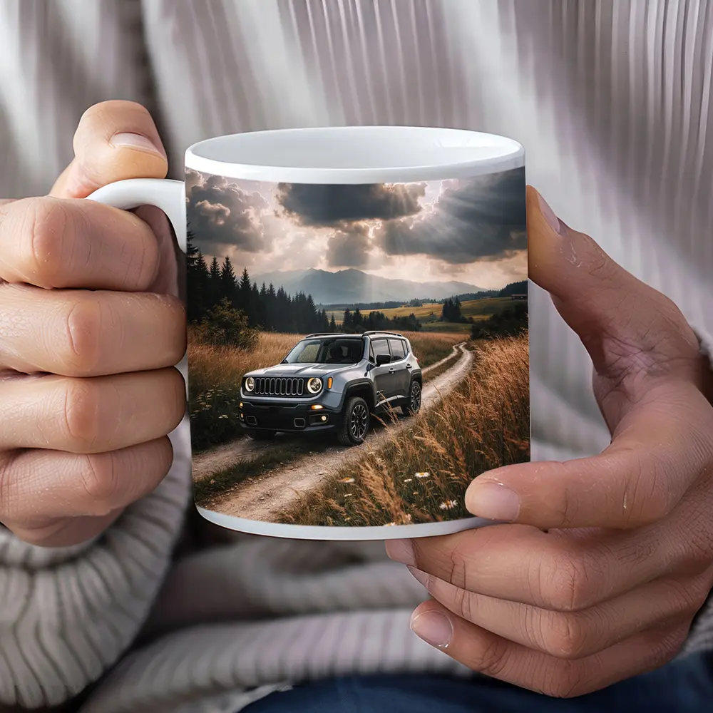 Jeep Renegade On Dirt Road Countryside – Mugs