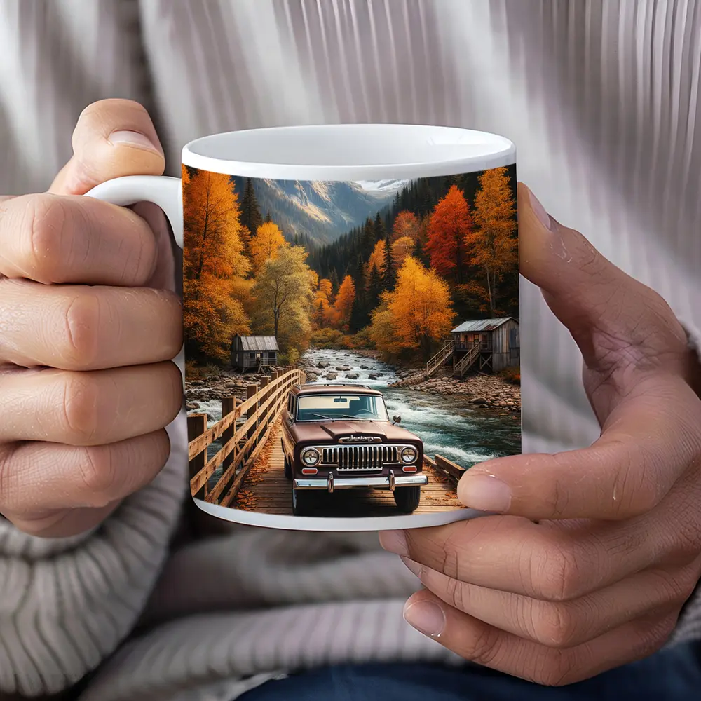 Jeep Wagoneer Classic Truck Autumn Mountain Bridge – Mugs