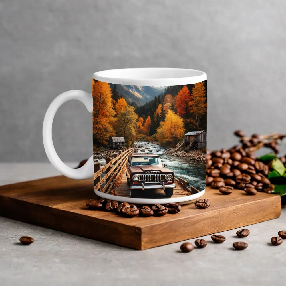 Jeep Wagoneer Classic Truck Autumn Mountain Bridge – Mugs