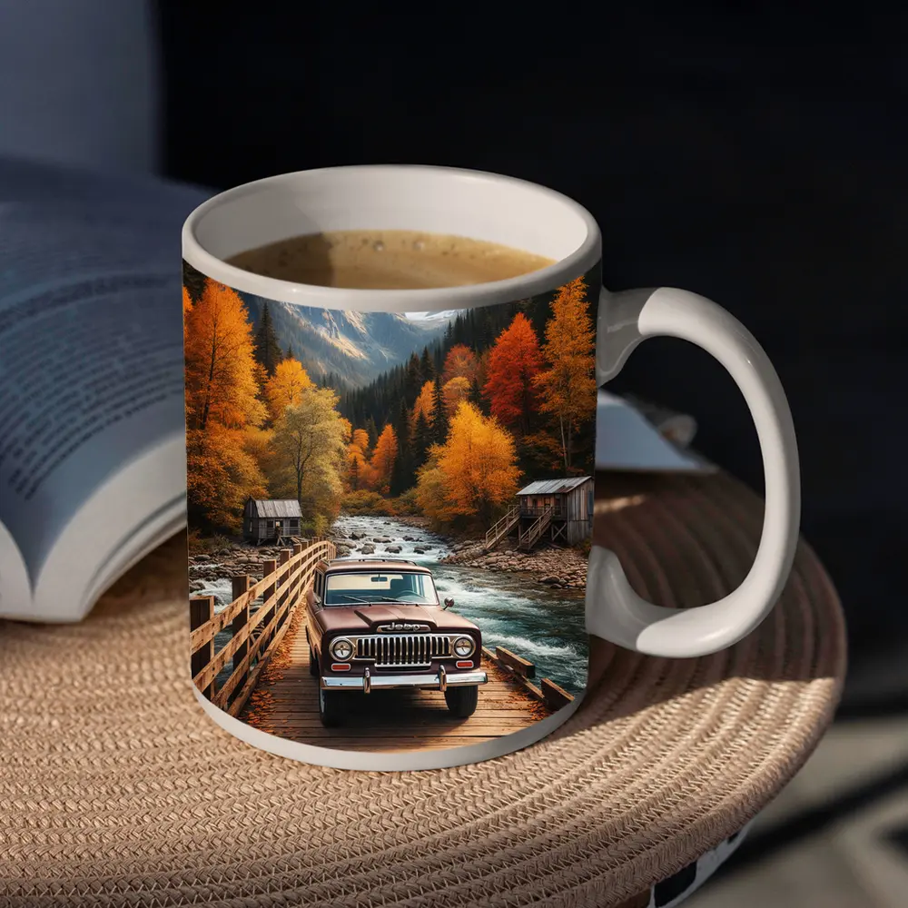 Jeep Wagoneer Classic Truck Autumn Mountain Bridge – Mugs