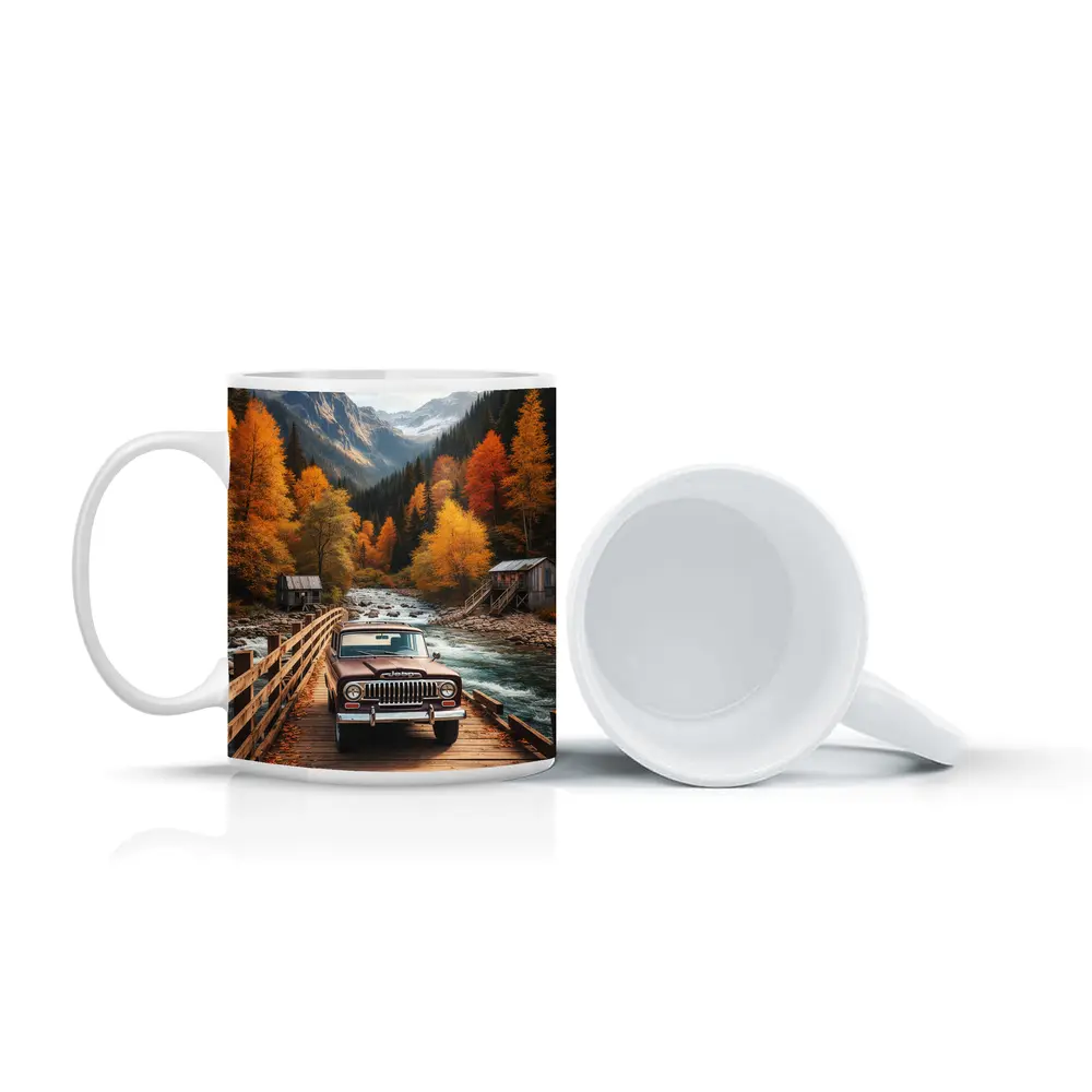 Jeep Wagoneer Classic Truck Autumn Mountain Bridge – Mugs