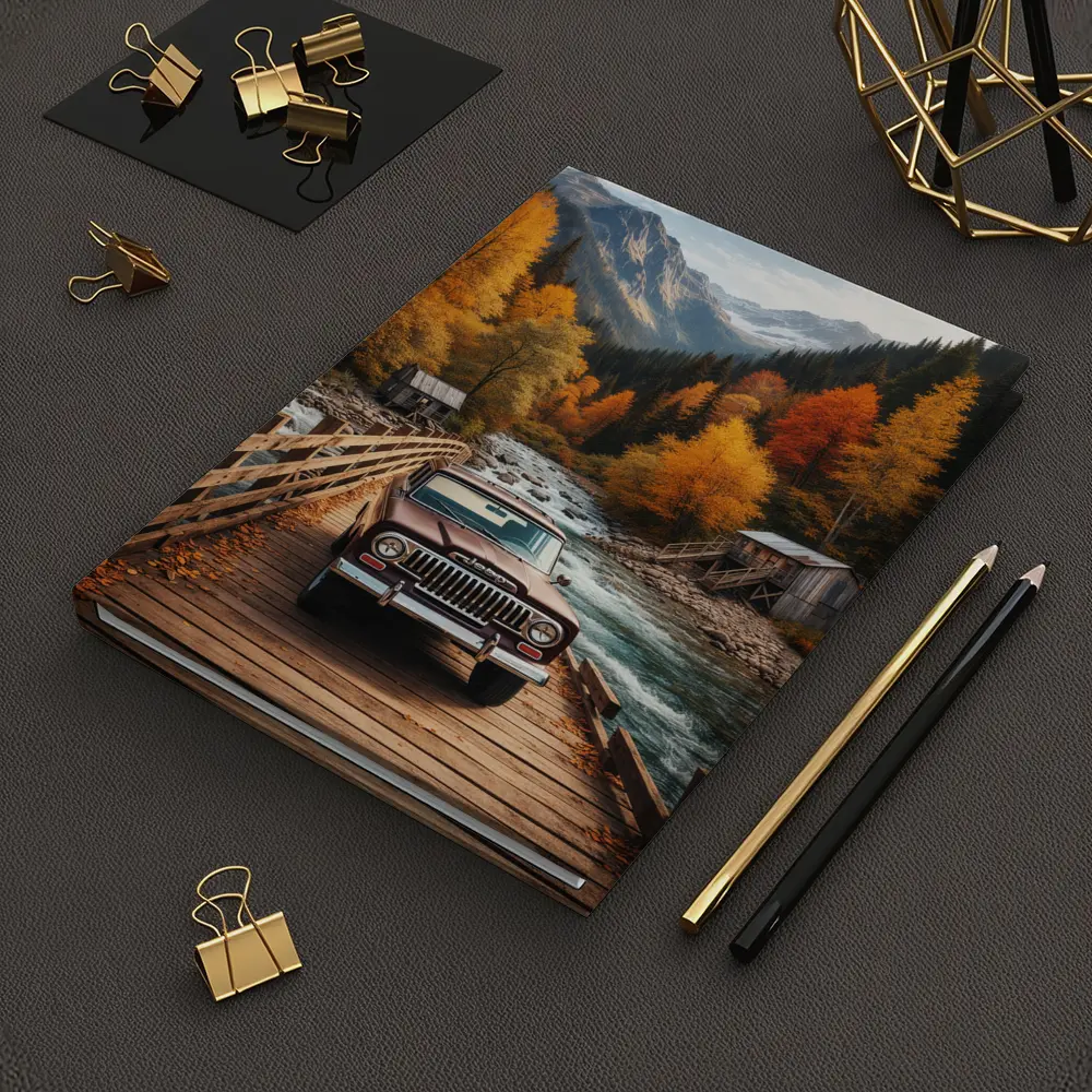 Jeep Wagoneer Classic Truck Autumn Mountain Bridge – Notebooks