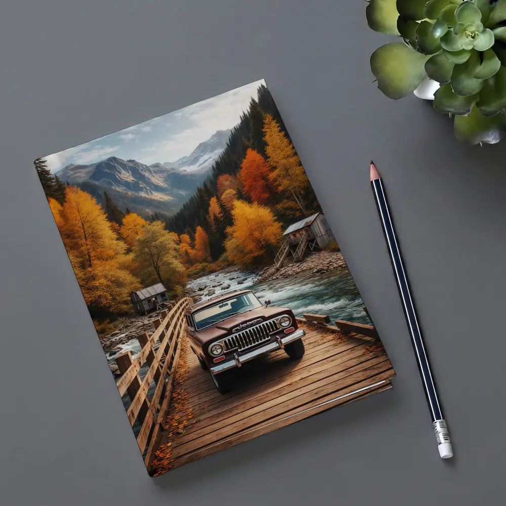 Jeep Wagoneer Classic Truck Autumn Mountain Bridge – Notebooks