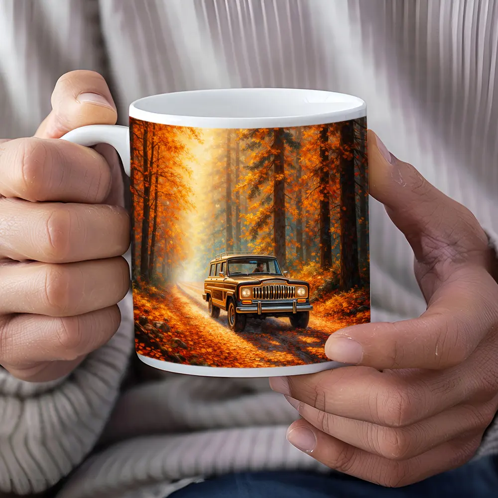 Jeep Wagoneer Autumn Forest Dirt Road – Mugs