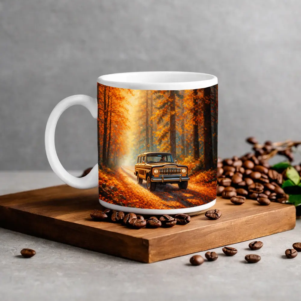 Jeep Wagoneer Autumn Forest Dirt Road – Mugs