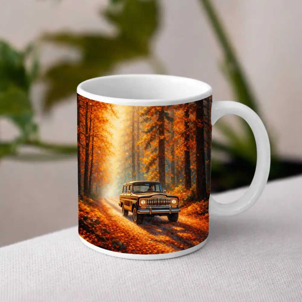 Jeep Wagoneer Autumn Forest Dirt Road – Mugs