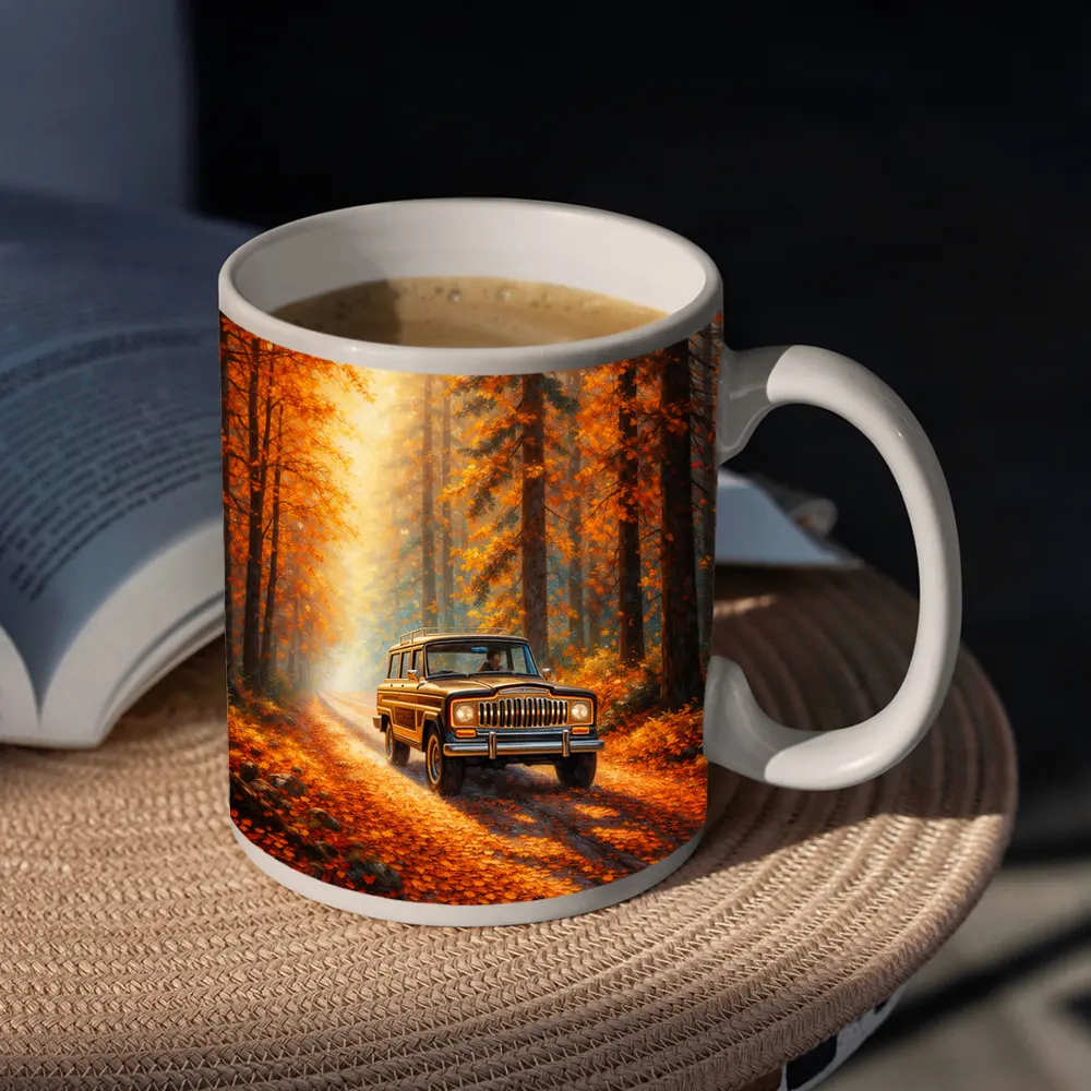 Jeep Wagoneer Autumn Forest Dirt Road – Mugs
