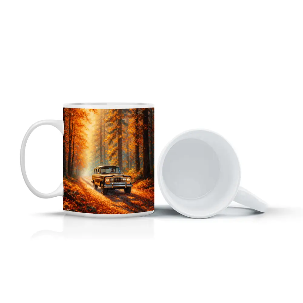 Jeep Wagoneer Autumn Forest Dirt Road – Mugs