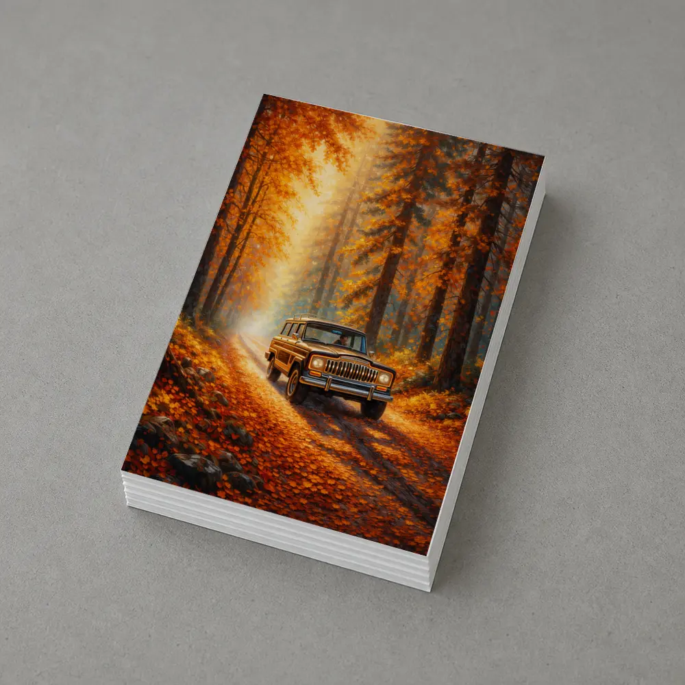 Jeep Wagoneer Autumn Forest Dirt Road – Postcards