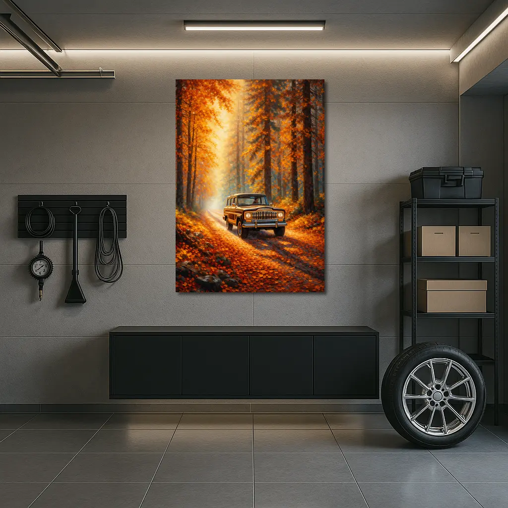 Jeep Wagoneer Autumn Forest Dirt Road – Wall Art