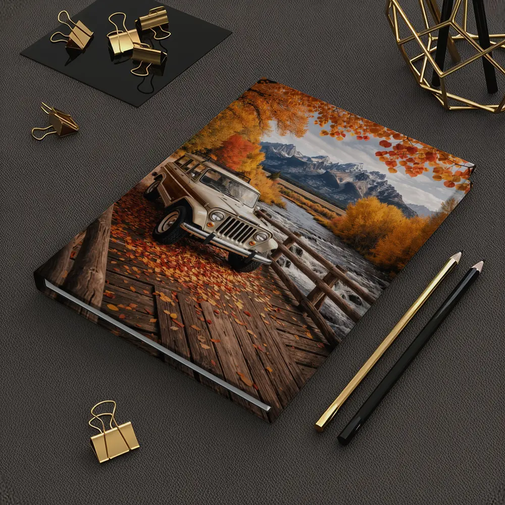 Jeep Wagoneer On Bridge Autumn Mountains – Notebooks