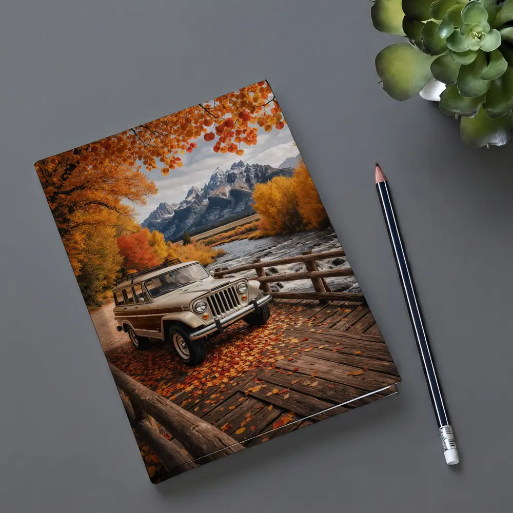 Jeep Wagoneer On Bridge Autumn Mountains – Notebooks