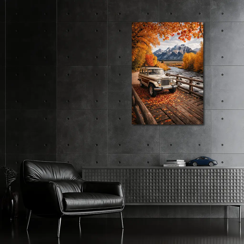 Jeep Wagoneer On Bridge Autumn Mountains – Wall Art