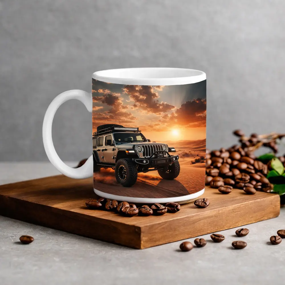 Jeep Wrangler Tearing Through Desert Dunes – Mugs