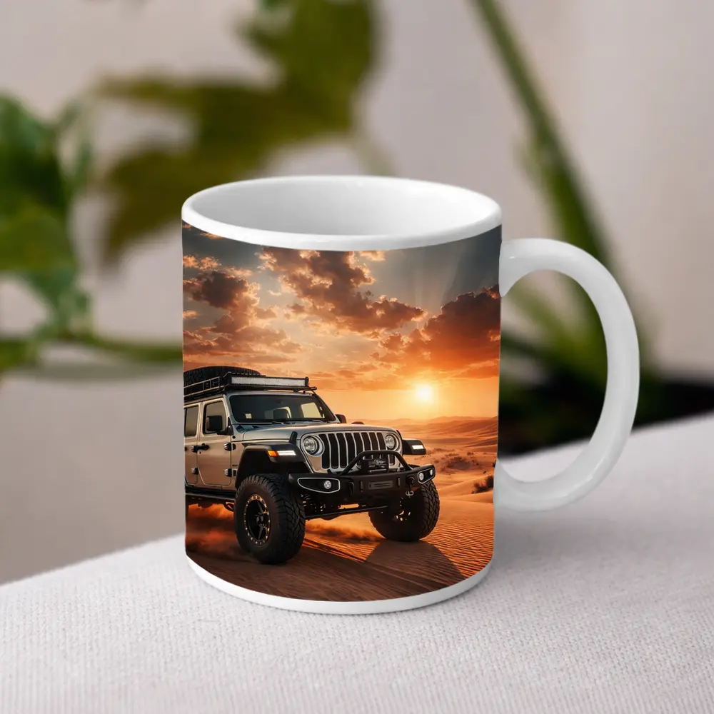 Jeep Wrangler Tearing Through Desert Dunes – Mugs