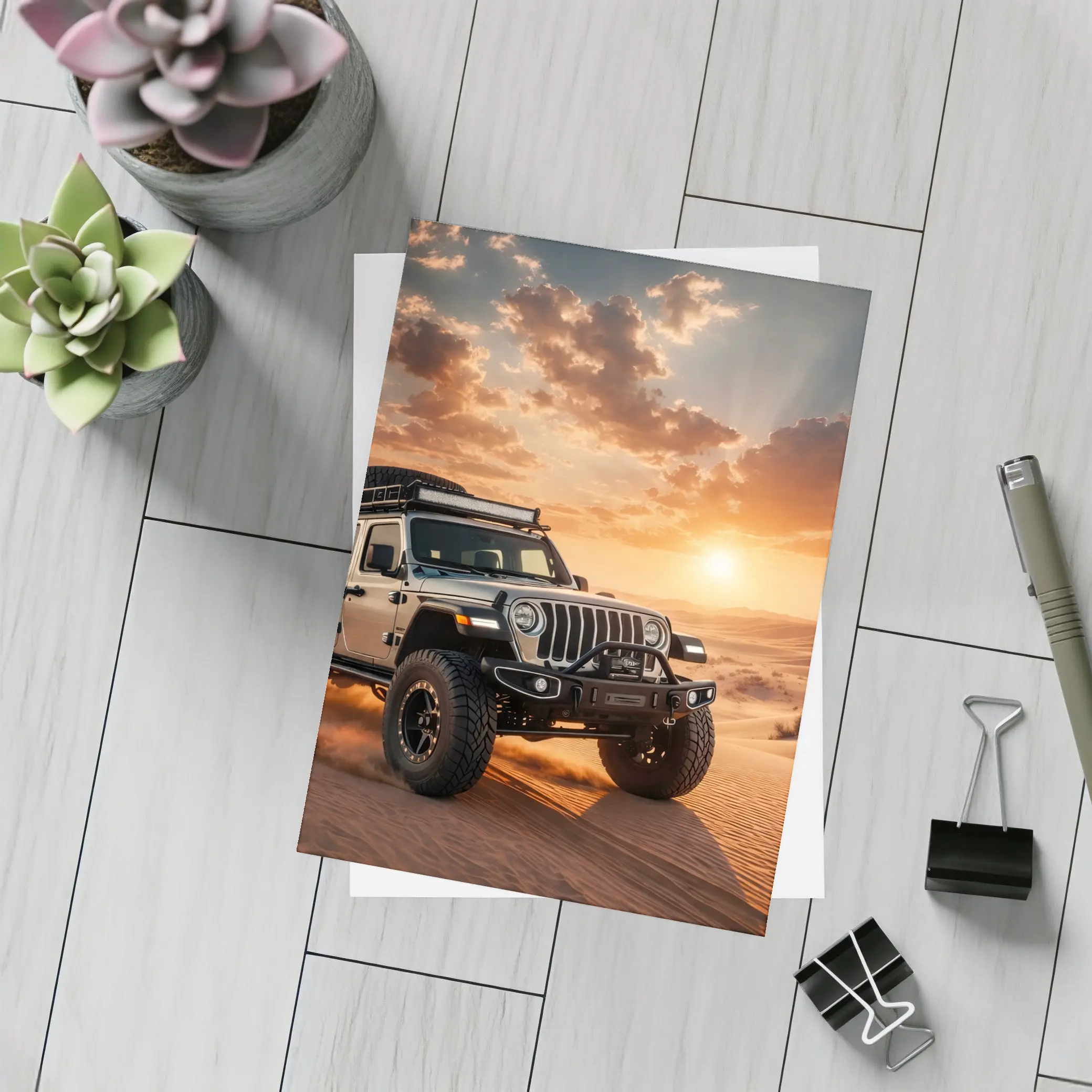 Jeep Wrangler Tearing Through Desert Dunes – Postcards