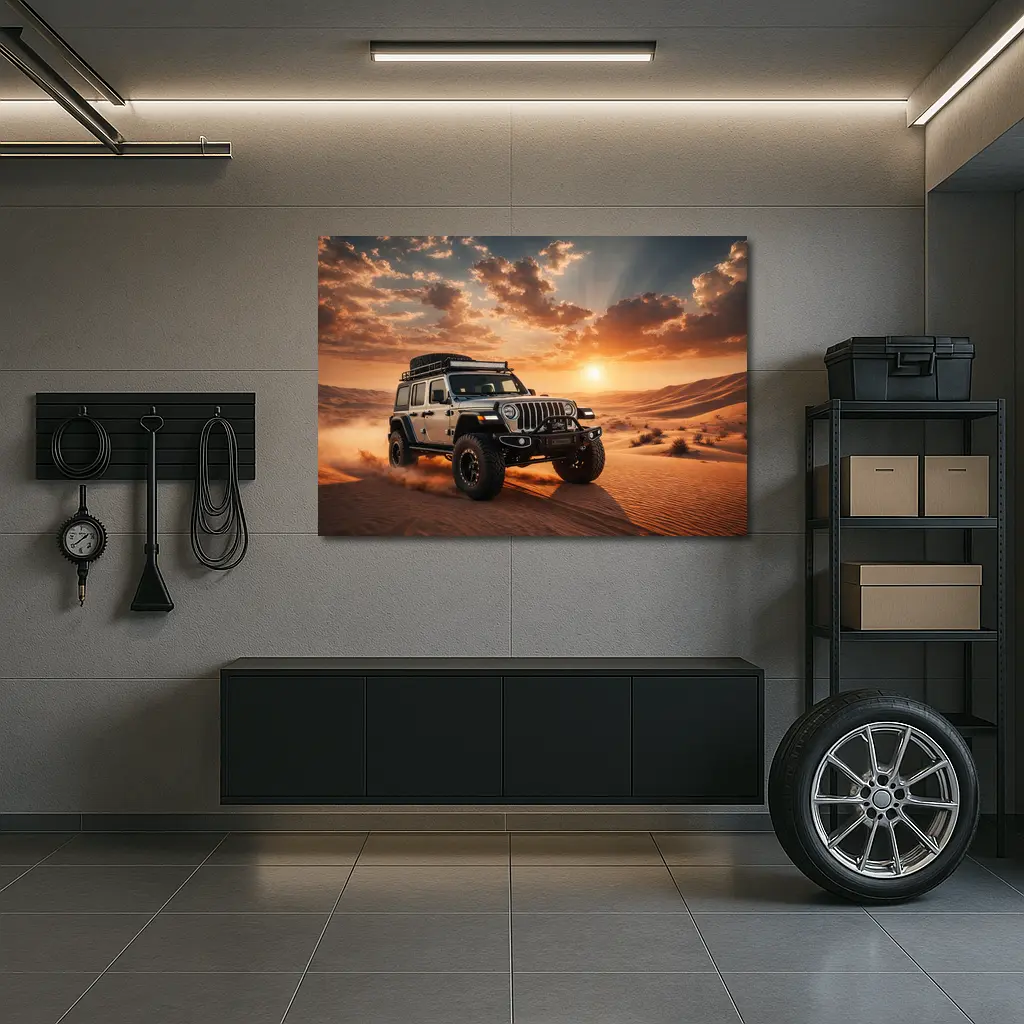 Jeep Wrangler Tearing Through Desert Dunes – Wall Art