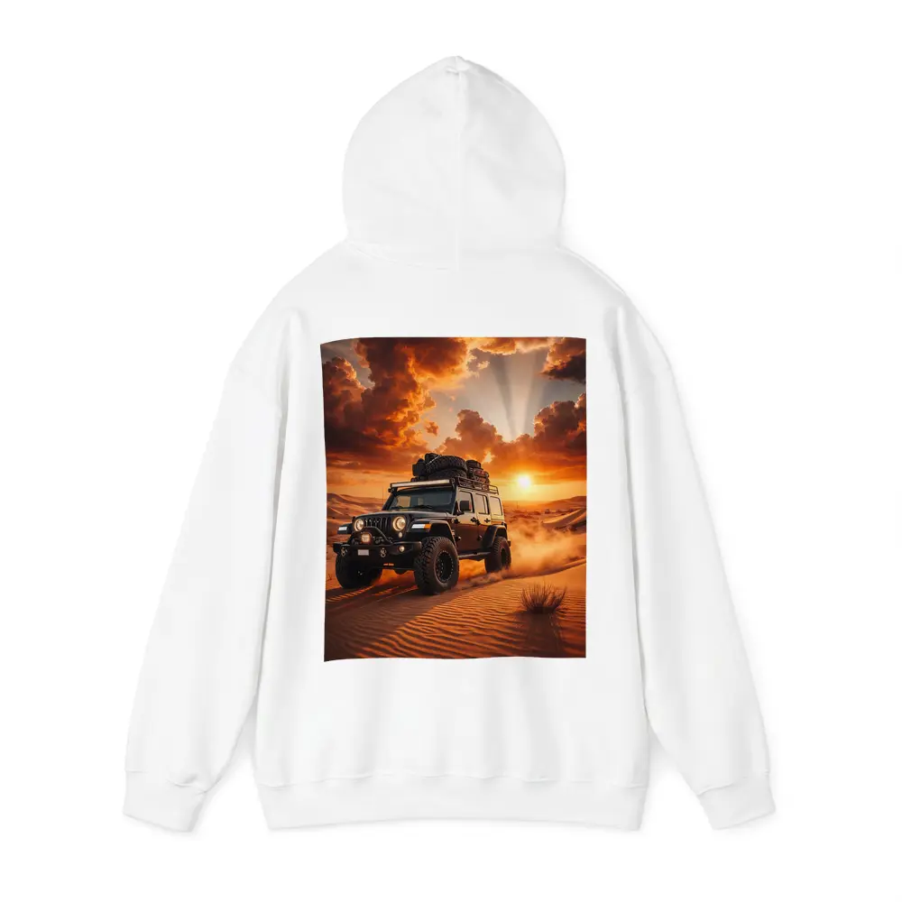 Jeep Wrangler Tearing Through Desert Sunset – Hoodies