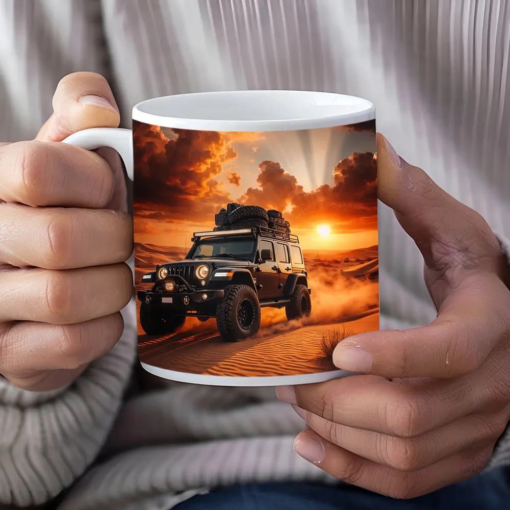 Jeep Wrangler Tearing Through Desert Sunset – Mugs
