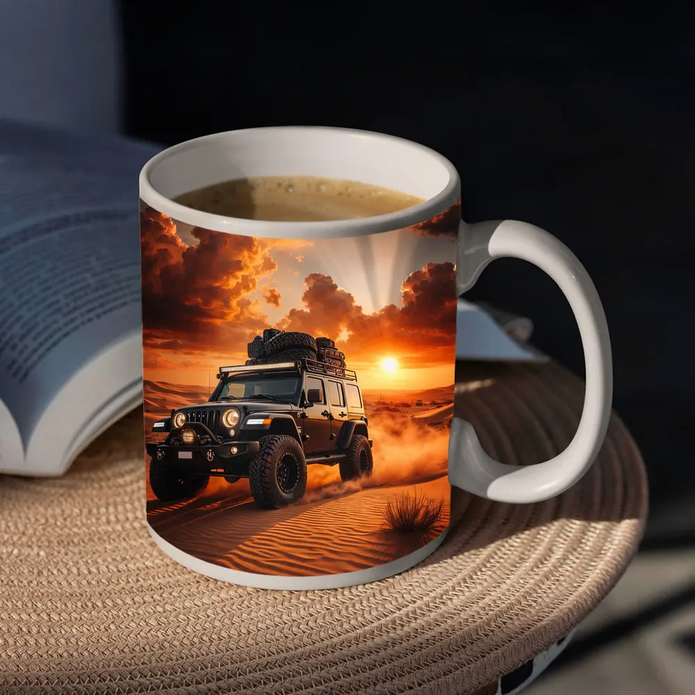 Jeep Wrangler Tearing Through Desert Sunset – Mugs