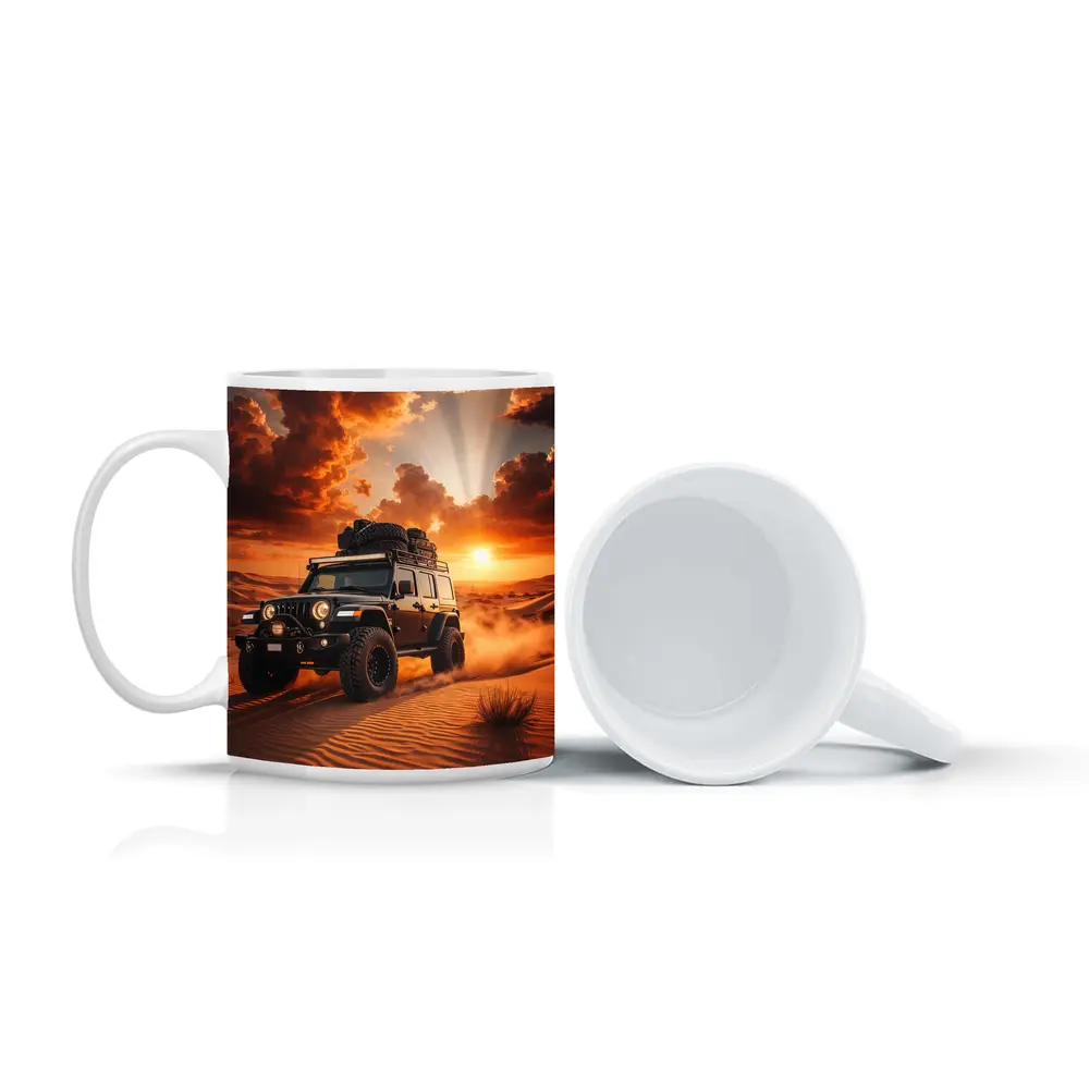 Jeep Wrangler Tearing Through Desert Sunset – Mugs