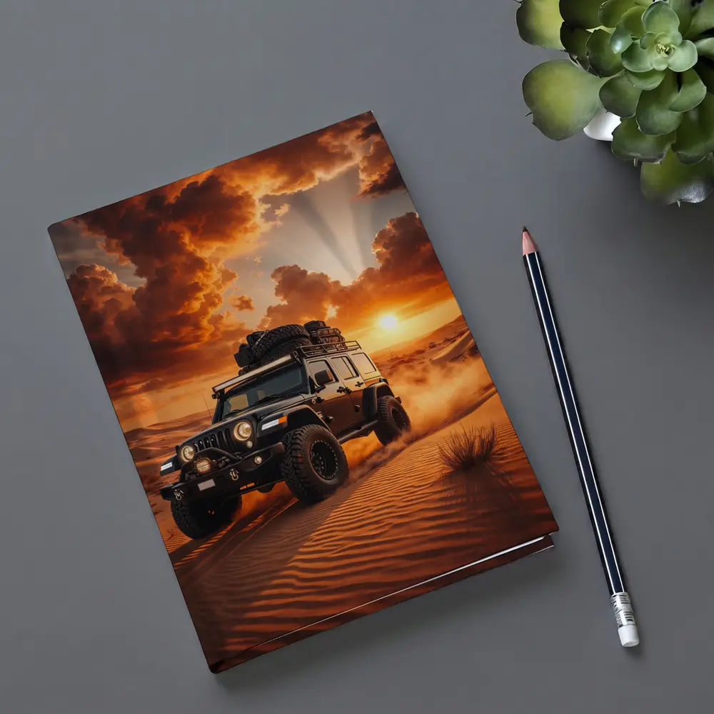 Jeep Wrangler Tearing Through Desert Sunset – Notebooks