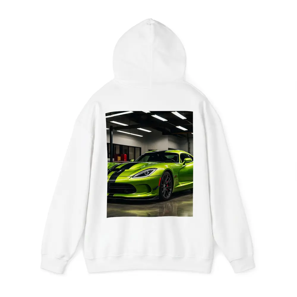Green Dodge Viper Parked Inside Garage – Hoodies