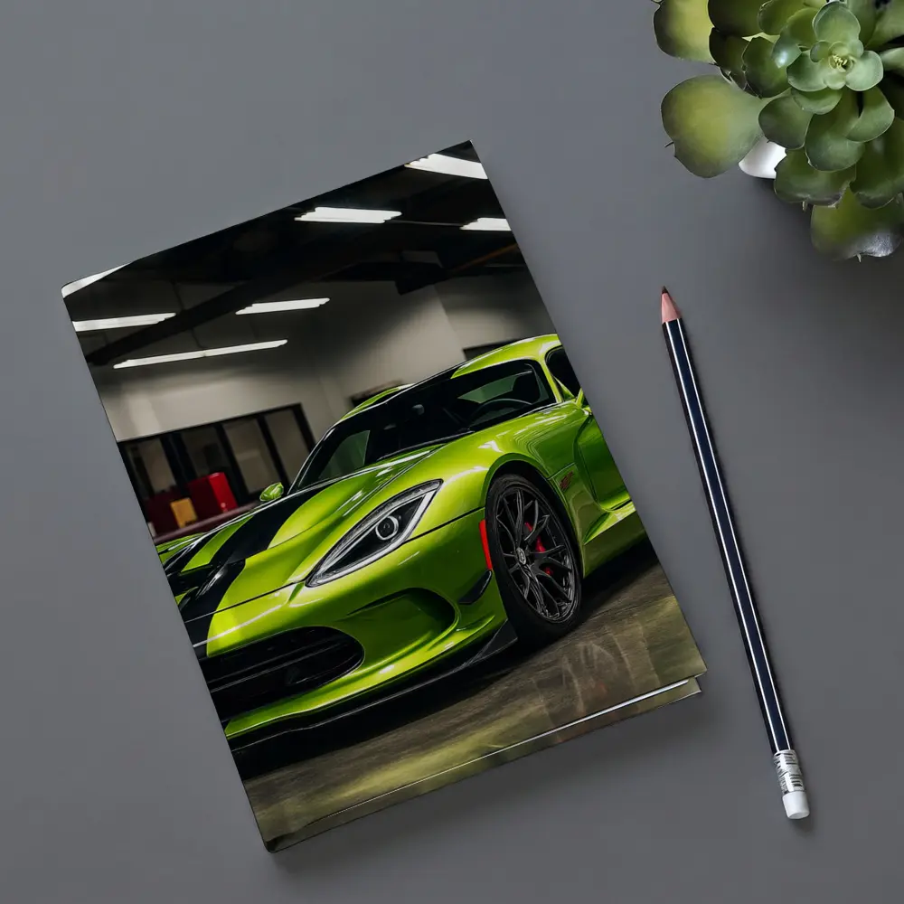 Green Dodge Viper Parked Inside Garage – Notebooks