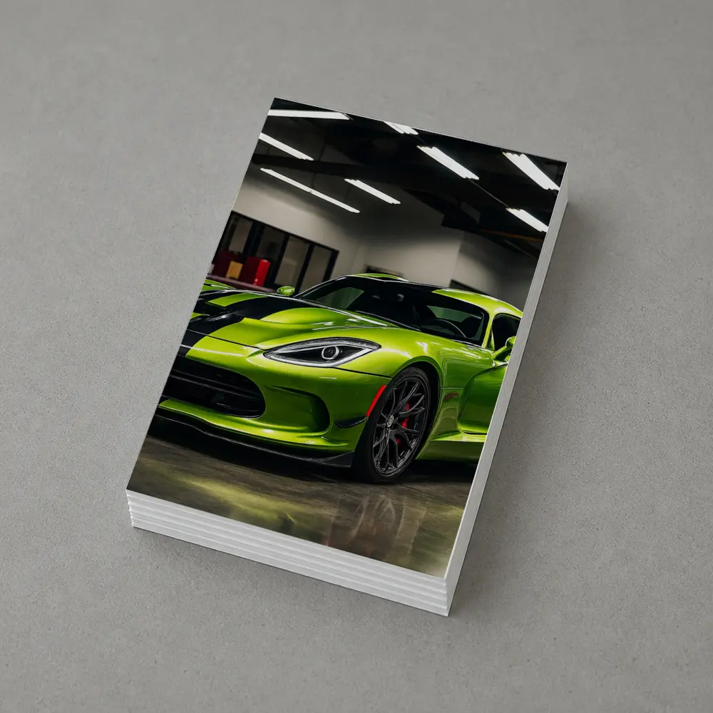 Green Dodge Viper Parked Inside Garage – Postcards
