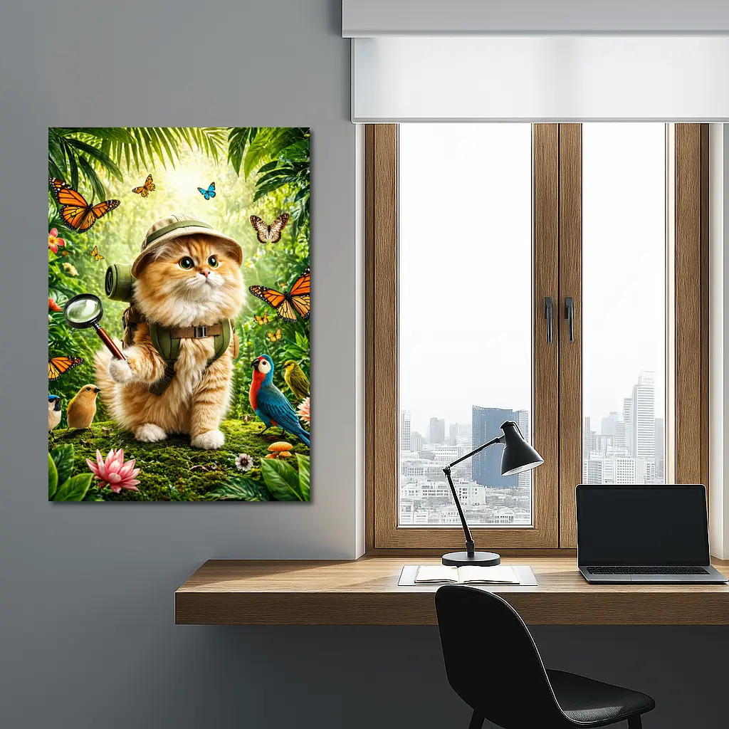 Explorer Cat in Jungle with Butterflies – Wall Art