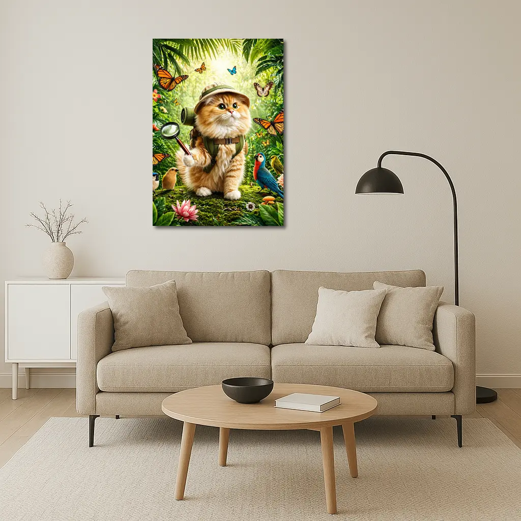 Explorer Cat in Jungle with Butterflies – Wall Art