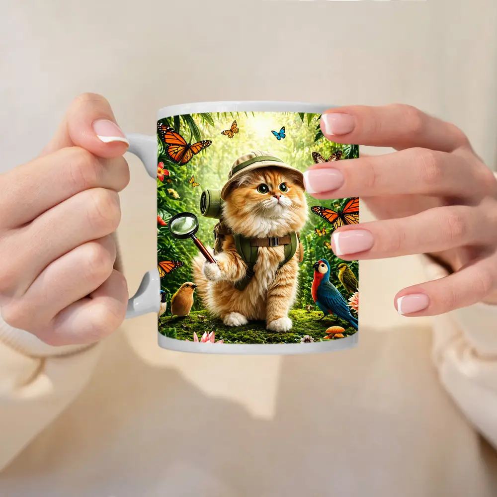 Explorer Cat in Jungle with Butterflies – Mugs