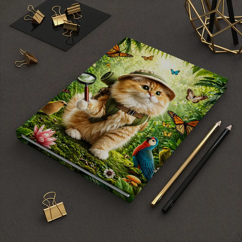 Explorer Cat in Jungle with Butterflies – Notebooks