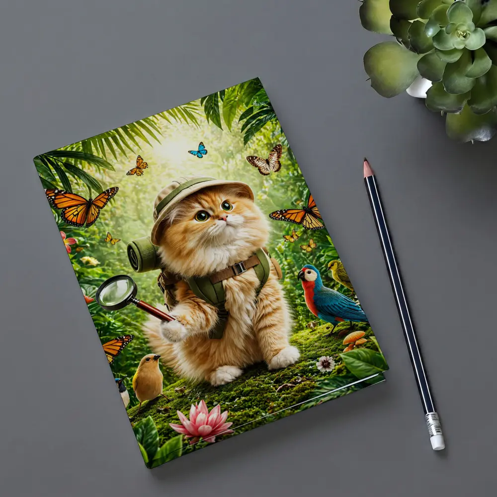 Explorer Cat in Jungle with Butterflies – Notebooks