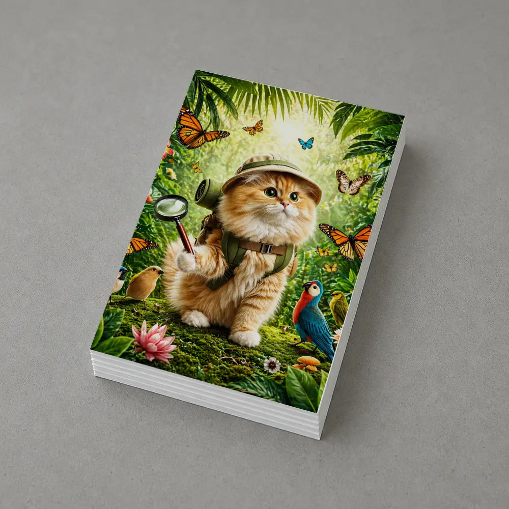 Explorer Cat in Jungle with Butterflies – Postcards