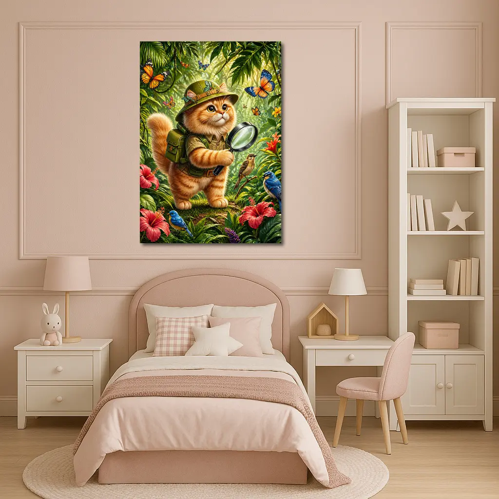 Persian Cat Explorer in Tropical Jungle – Wall Art