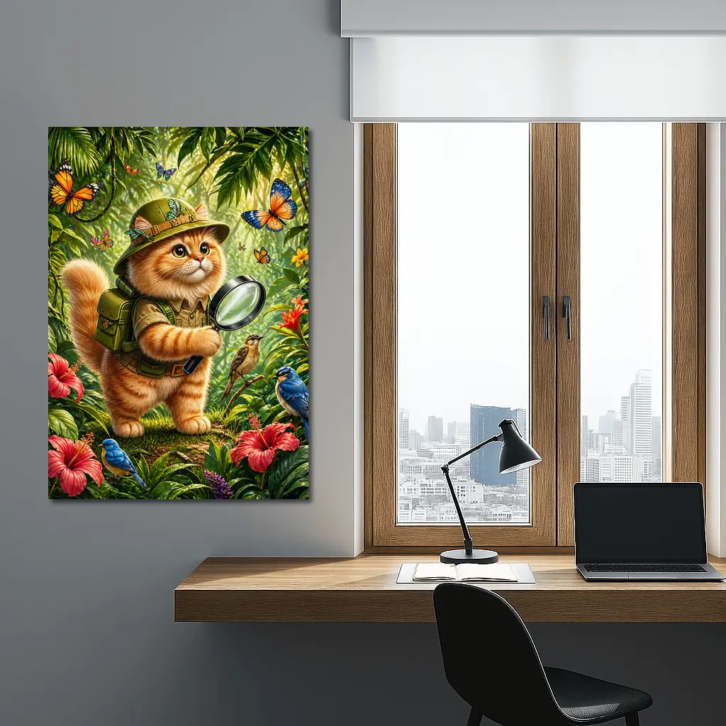 Persian Cat Explorer in Tropical Jungle – Wall Art