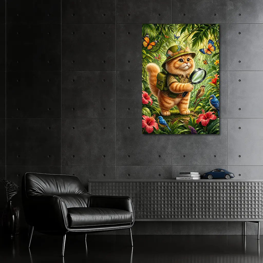 Persian Cat Explorer in Tropical Jungle – Wall Art