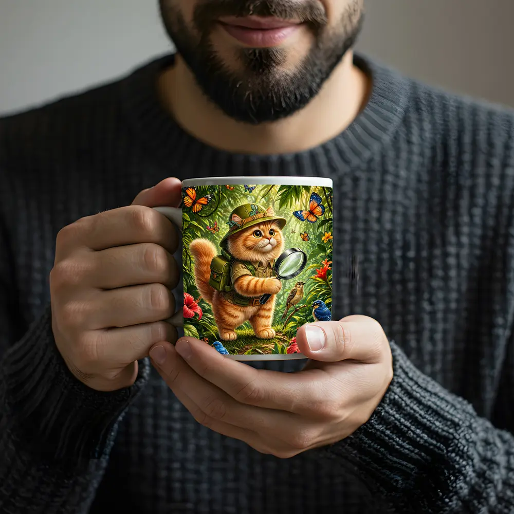 Persian Cat Explorer in Tropical Jungle – Mugs