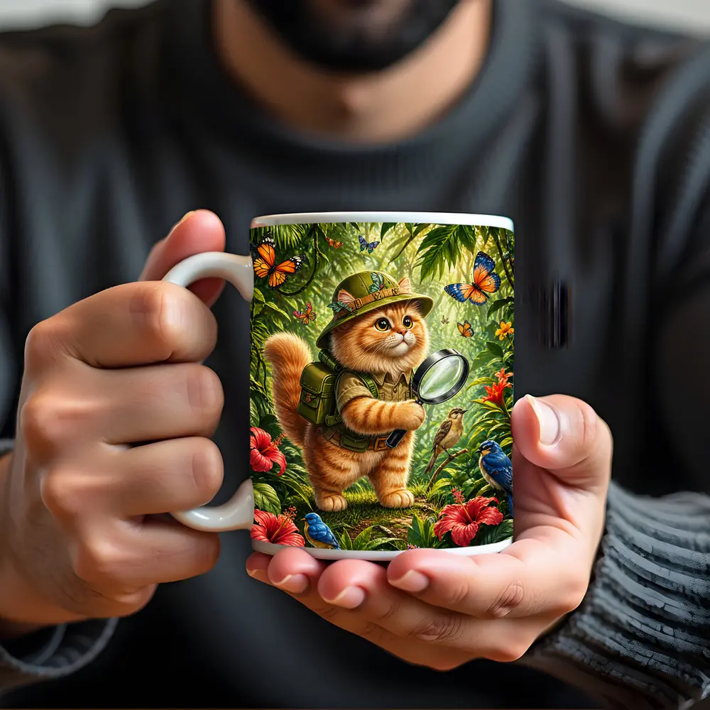 Persian Cat Explorer in Tropical Jungle – Mugs