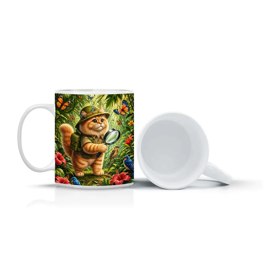 Persian Cat Explorer in Tropical Jungle – Mugs