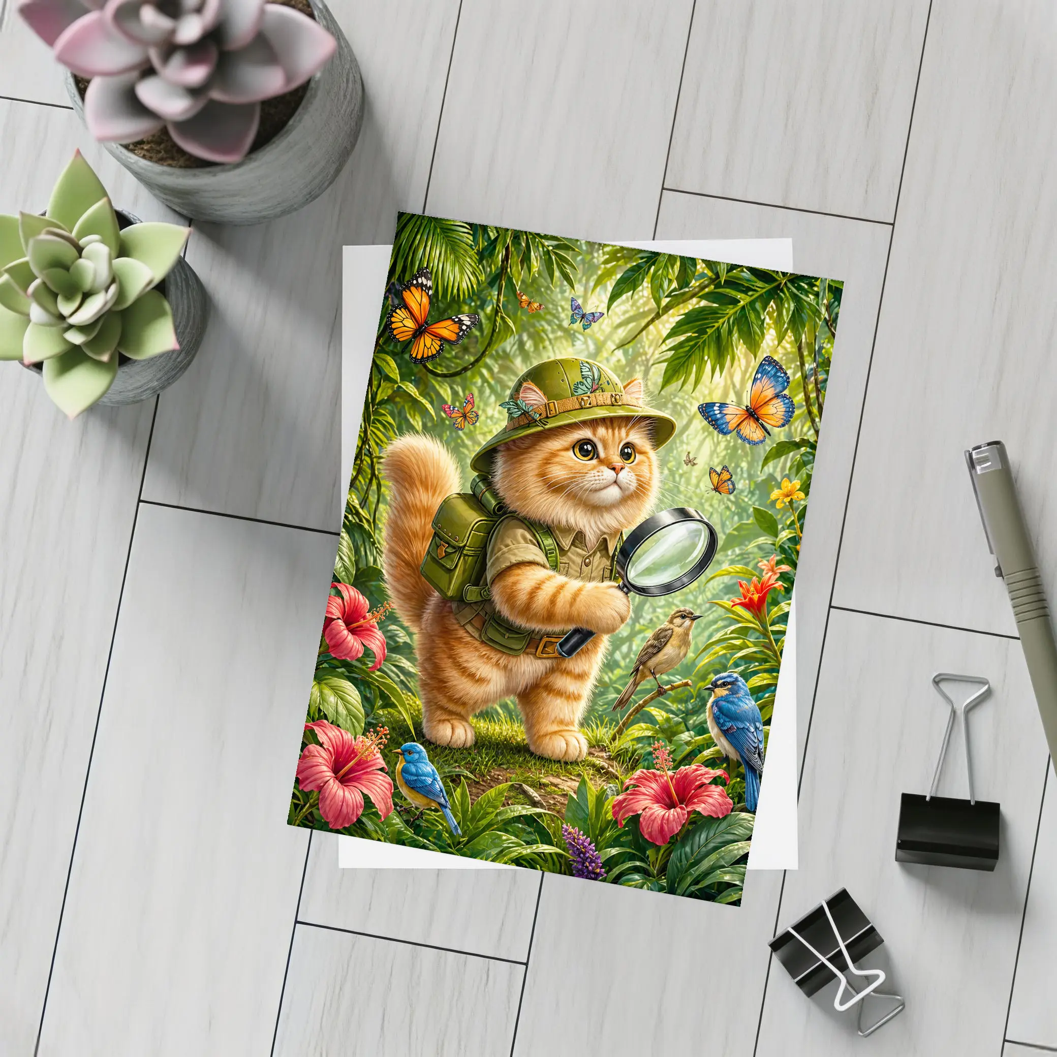 Persian Cat Explorer in Tropical Jungle – Postcards