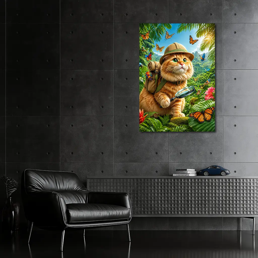 Orange Cat Explorer In Tropical Jungle – Wall Art
