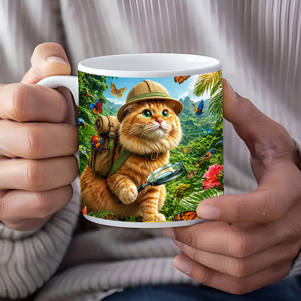Orange Cat Explorer In Tropical Jungle – Mugs